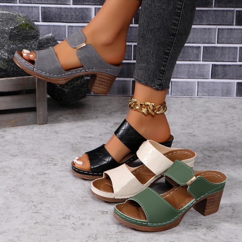 Summer Wedge Heels One-shoulder Fish-shaped Slippers Women's Fashionable Large-sized Thick-heeled Shoes Beach Flip-flops