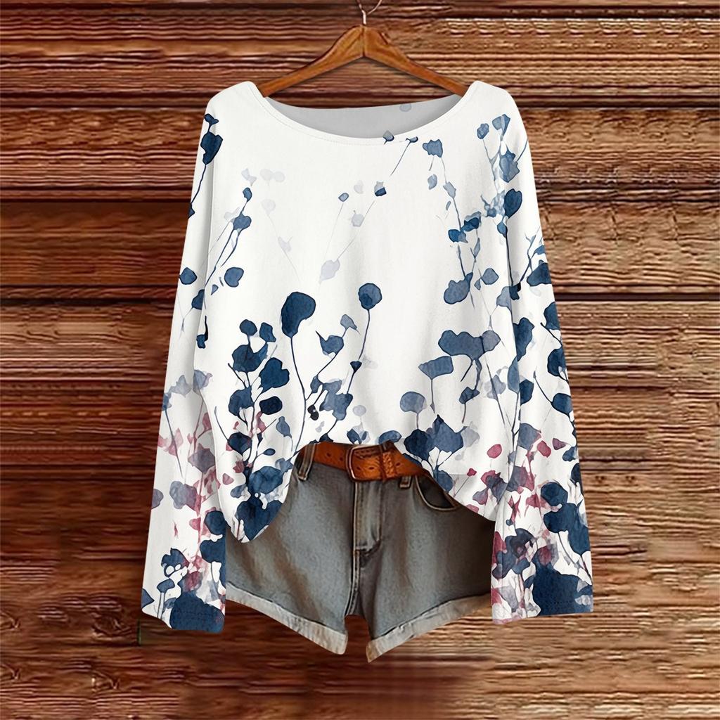 Long Sleeve Shirts For Women Print Graphic Tees Blouses Casual Plus Size Basic Tops Pullover
