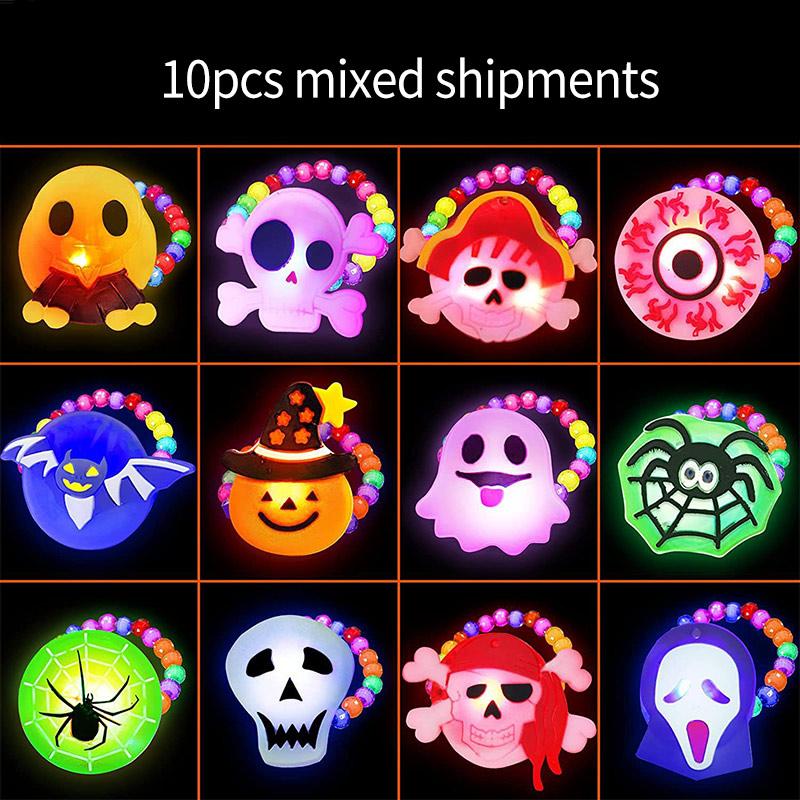 10/50Pcs Glowing Pumpkin Ghost Bracelet Rings Kids Night Toys Halloween Party Favor Kids Gifts Festival Carnival Giveaways