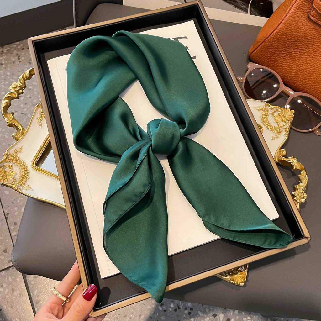 Luxury minimalist printed scarf, faux silk square 70cm, versatile spring and sun protection shawl, hair tie scarf