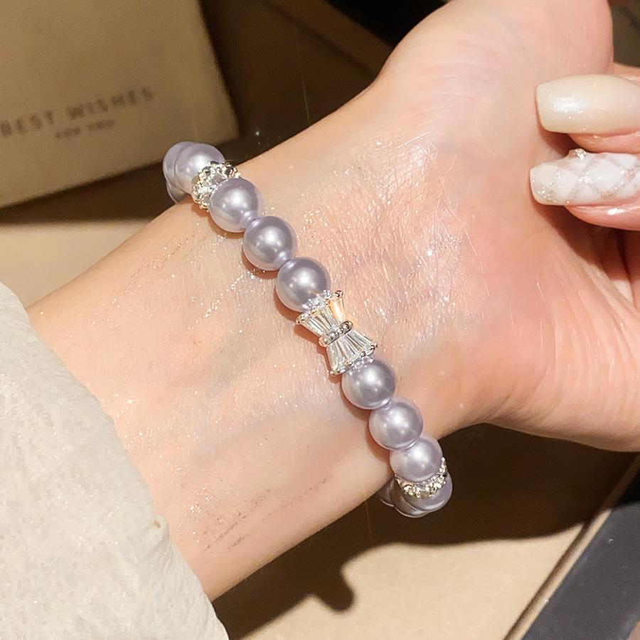Purple Jade & Zircon Pearl Oval Beaded Bracelet - Elegant Luxury Hand Jewelry