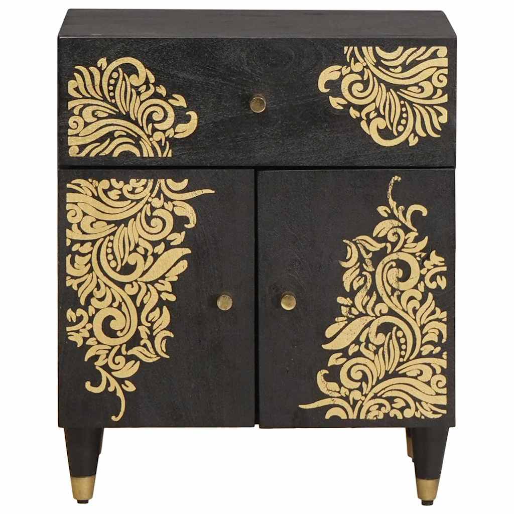 Nightstand with Door Black 50 x 33 x 60 cm Solid Mango Wood