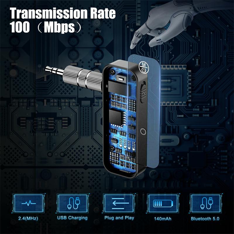 Bluetooth 5.0 Audio Empfänger Sender Freisprechanruf 3,5 mm Aux-Buchse USB-Dongle Stereo Musik Drahtloser Adapter für TV PC Auto-Kit