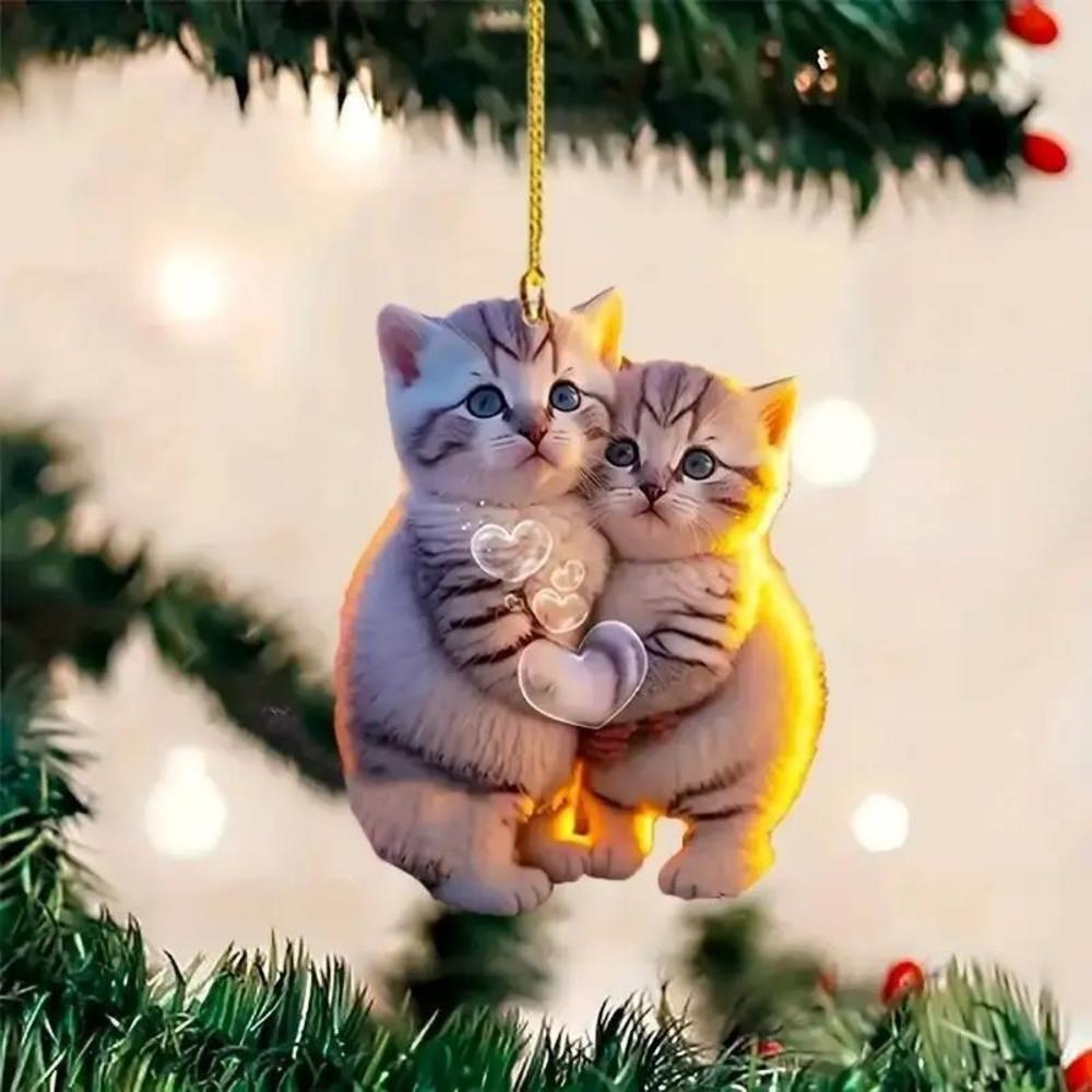 Creative 2d Acrylic Keychain Cute Driving Cat Pendant Home Tree Window Hanging Decor Gift Pet Lover Car Backpack Animal Ornamen