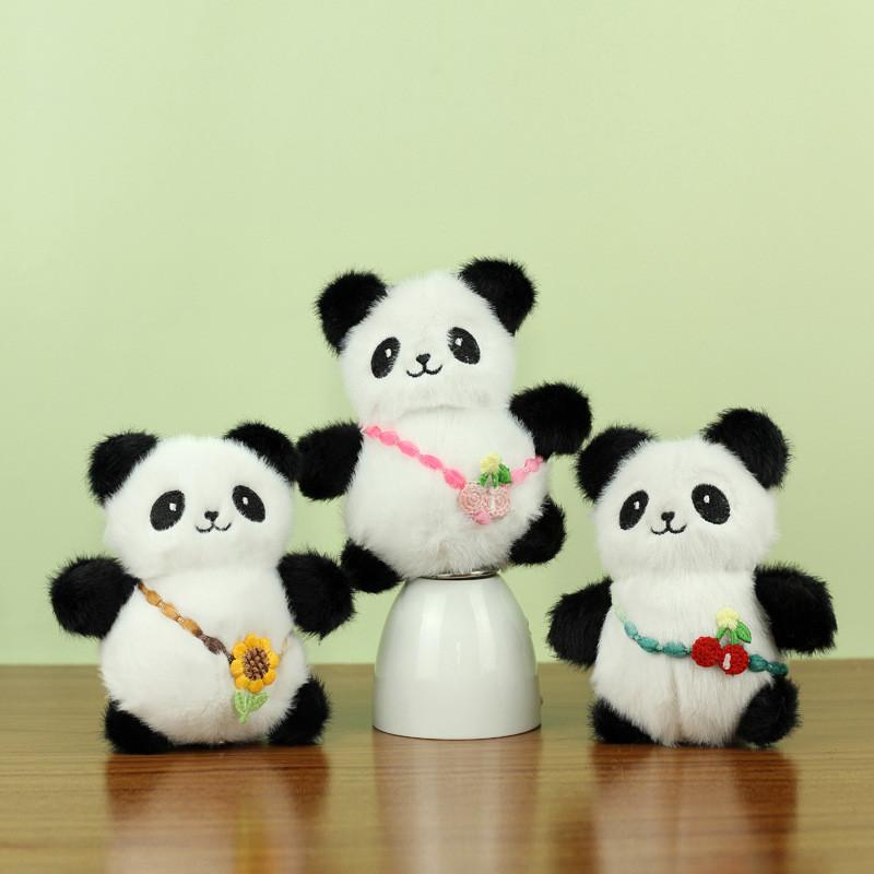 Adorable Plush Panda Keychain Doll For Couples With Colorful Floral 12cm Accents