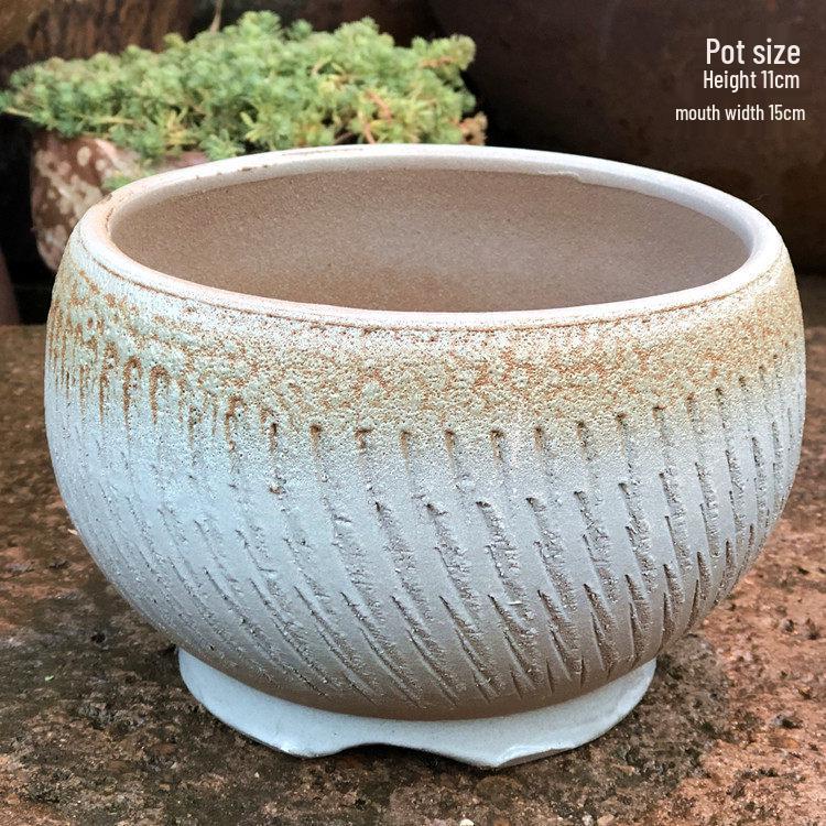 Handmade Large Coarse Pottery Succulent Flower Pot – Round Purple Sand Ceramic Planter
