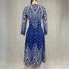 QICED Women's O-neck Vintage Print Long Sleeve Maxi Dress Spring Autumn