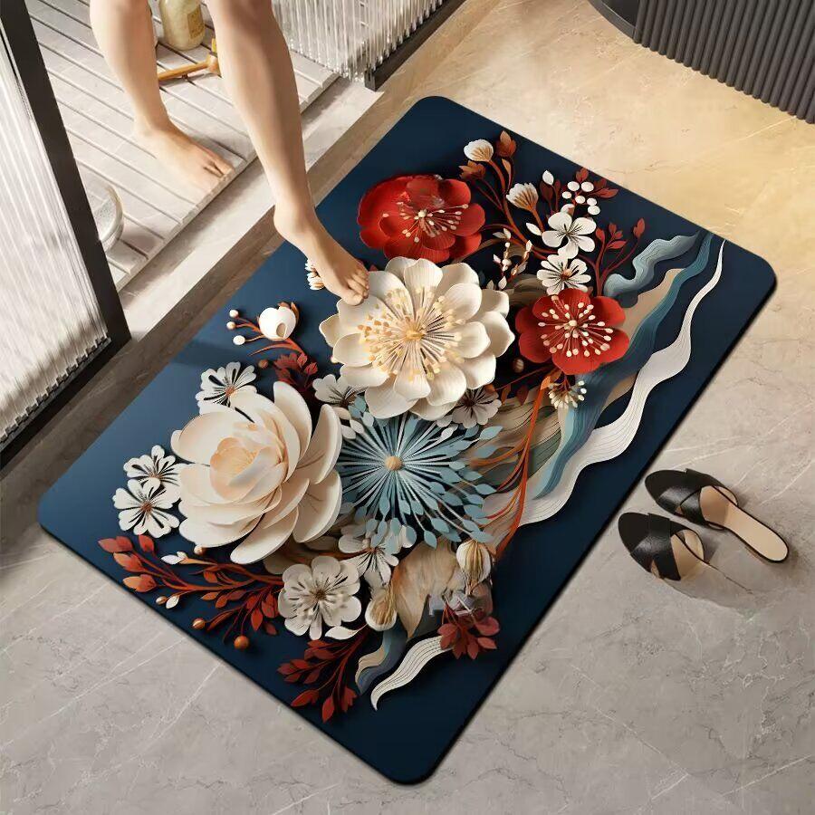 Simple Printing Bathroom Thickening Mat Bath Non-slip Carpets In Wash Basin Bathtub Side Floor Rug Shower Room Doormat Memory Foam 3D Pad