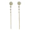 Elegant French Vintage Camellia Pearl Fringe Long Dangle Earrings Delicate Forest Jewelry
