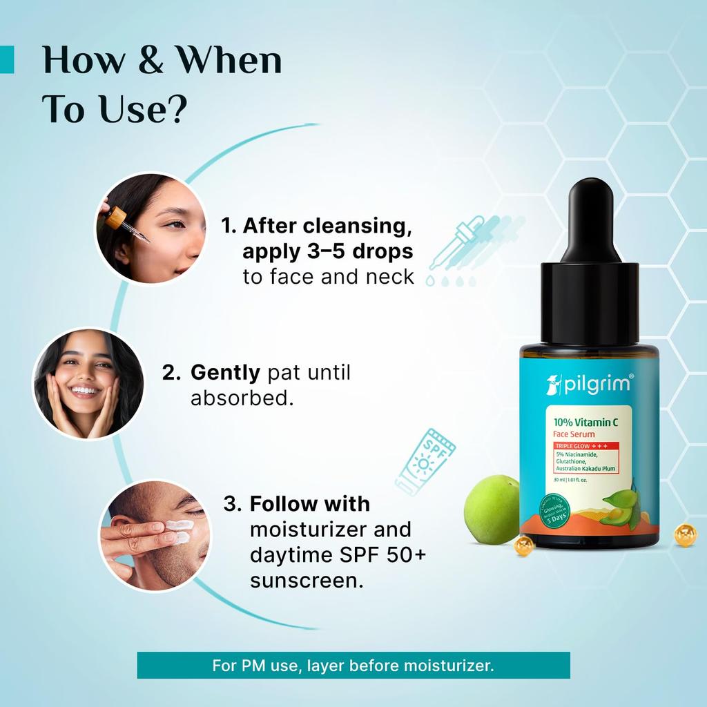 Pilgrim 10% Vitamin C Gesichtsserum 30 ml Für strahlende Haut, Dunkle Fleckenpflege, Ebenmäßiger Teint, Anfängerfreundlich, Alle Hauttypen