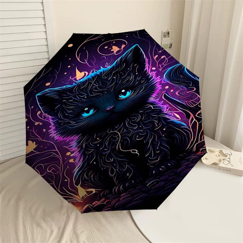 

1PC Black Cat Fantasy Automatic Open/Close Umbrella Compact Folding Umbrella with 8-Rib Shaft lightweight esign, Highquality Fabric1193A
