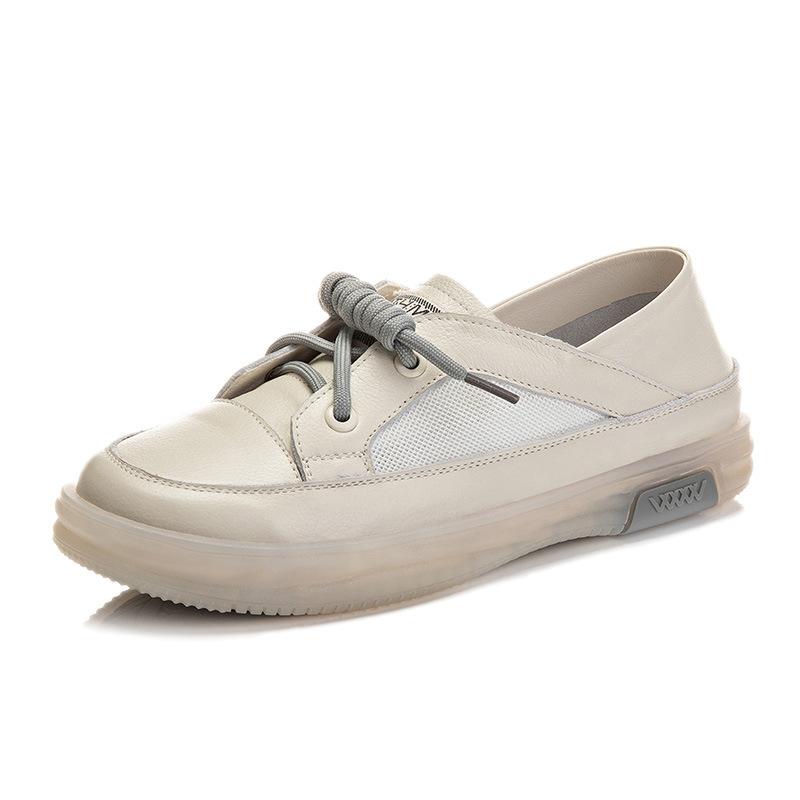 The first layer of cowhide white shoes women's 2025 summer new casual mesh two wear single shoes women's one pedal leather women's shoes