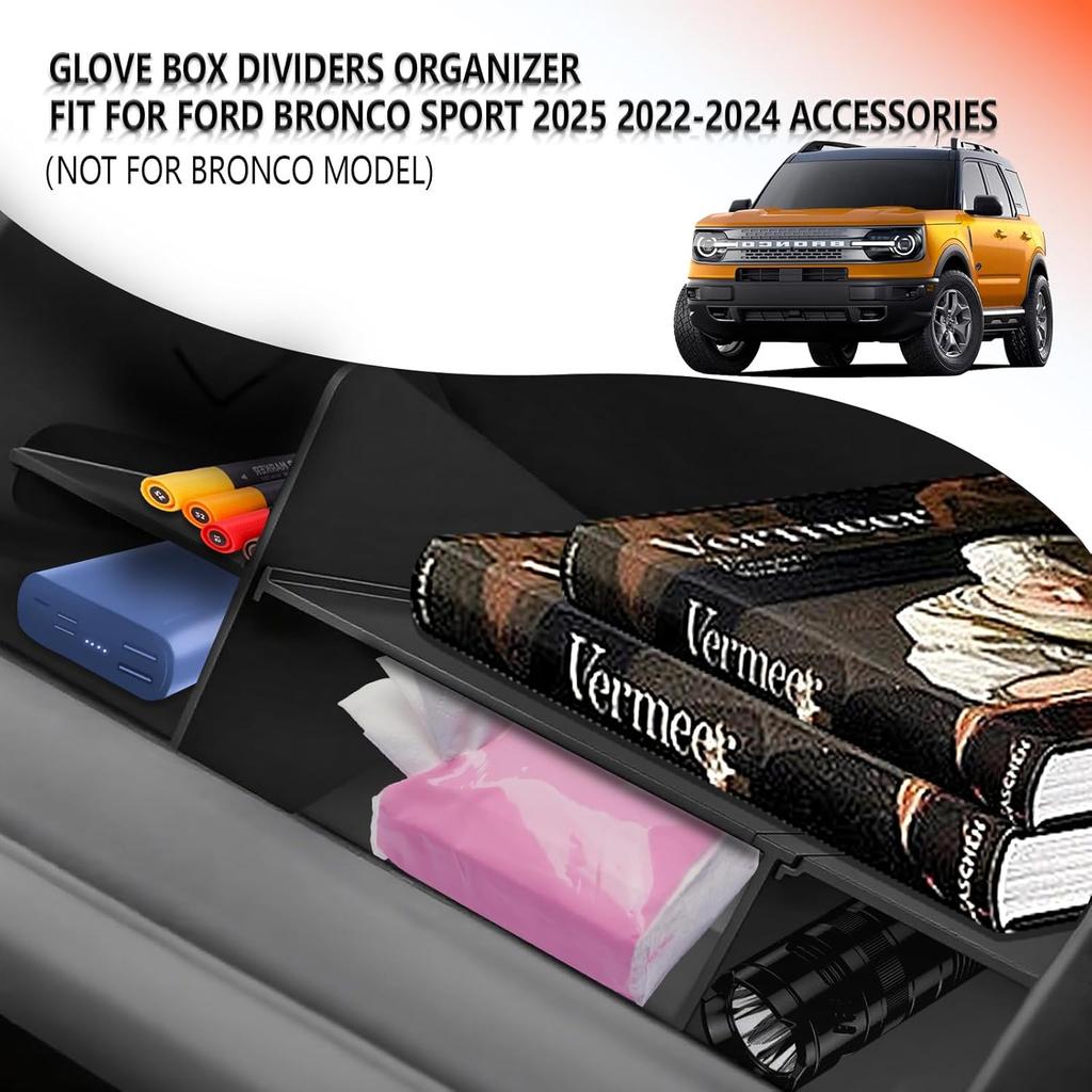 Upgrade Glove Box Dividers Organizer For Ford Bronco Sport 2025 -2024 Accessories,Car Glove Box Organizer Divide Space ABS Storage Classification