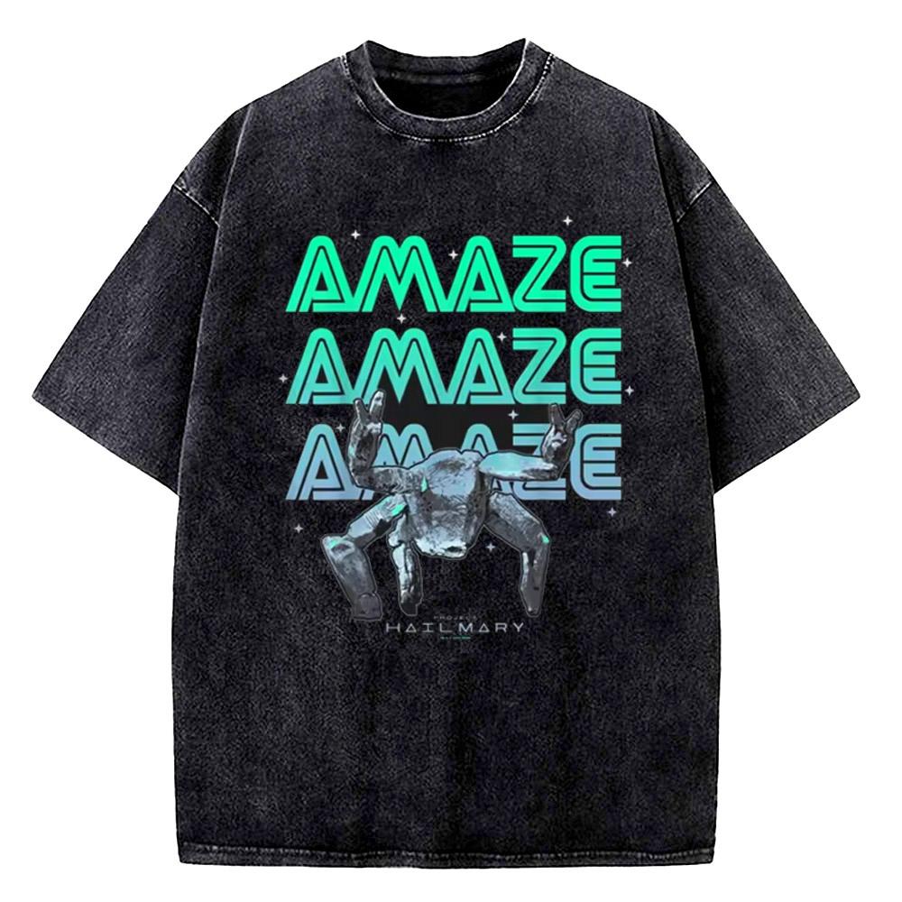 Vintage Washed Project Hail Mary Alien Poster T Shirt Summer Streetwear TShirts Cotton Harajuku Tee Shirt Short Sleeve