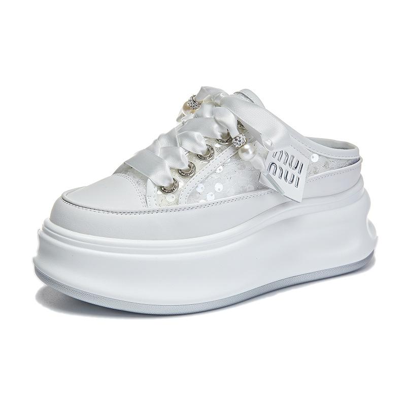 Nuove pantofole con plateau casual rialzate per primavera ed estate, scarpe da donna sottili in pelle, pantofole muffin fredde versatili