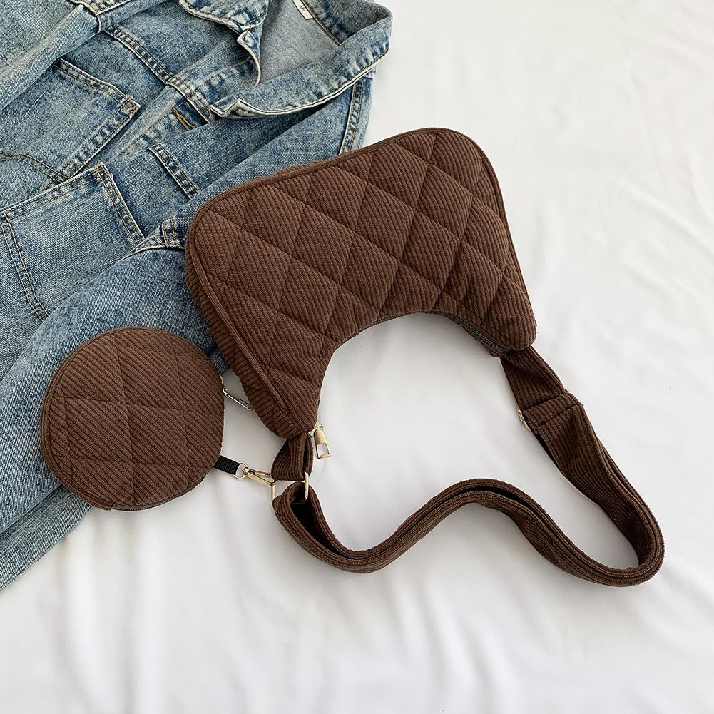 Women Corduroy Handbag with Coin Purse Vintage Shoulder Bag Female Fashion Tote Bag Casual Solid Color Armpit Bag Hobo Bag 2024