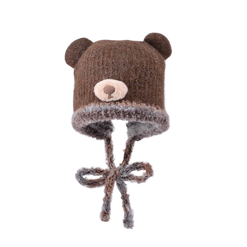 Cute bear plush hat women's winter plush warm wool hat cold protection ear protection face small bag head knitted hat