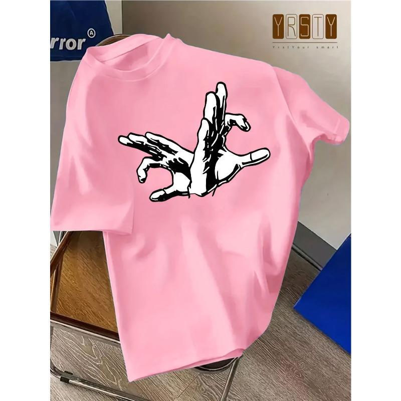 European sizes Skull Gesture Graphic Short Sleeve T-Shirt Trendy Street Style Printed Tee