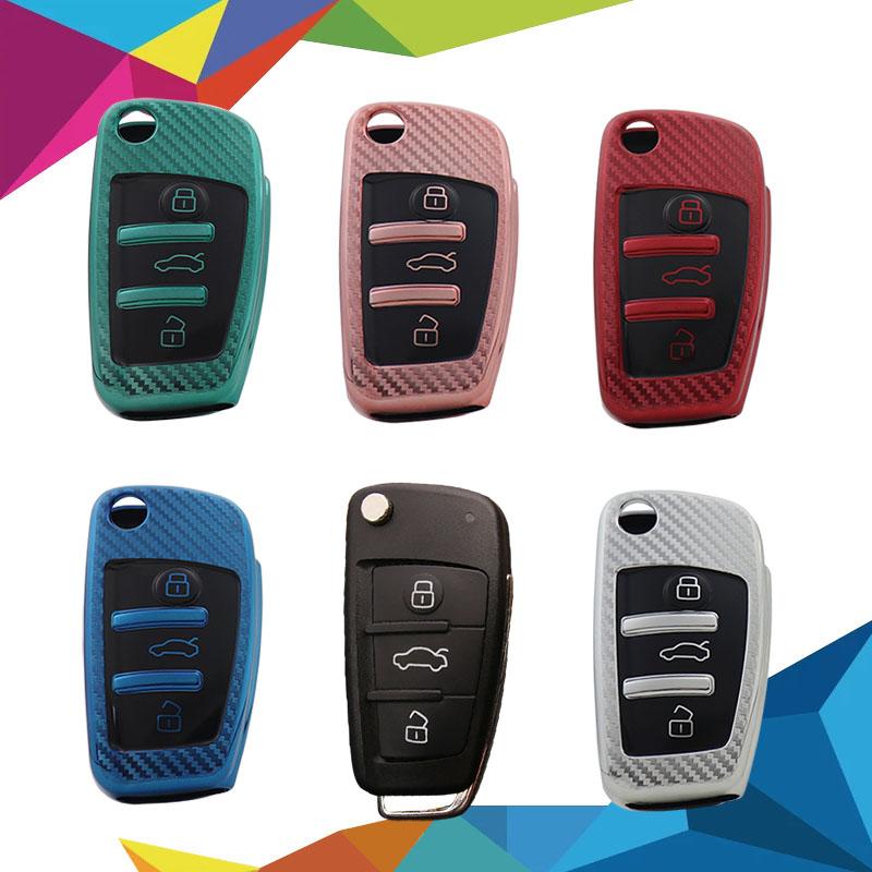 TPU Carbon Fiber Car Remote Key Cover Case Shell Key Fob for A3 A4 A5 C5 C6 8L 8P B6 B7 B8 C6 RS3 Q3 Q7 TT 8L 8V S3 Protector Holder