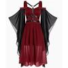 Plus Size Women's Gothic Irregular Halloween Witch Suspender Strap Flared Sleeve Dress S-XL