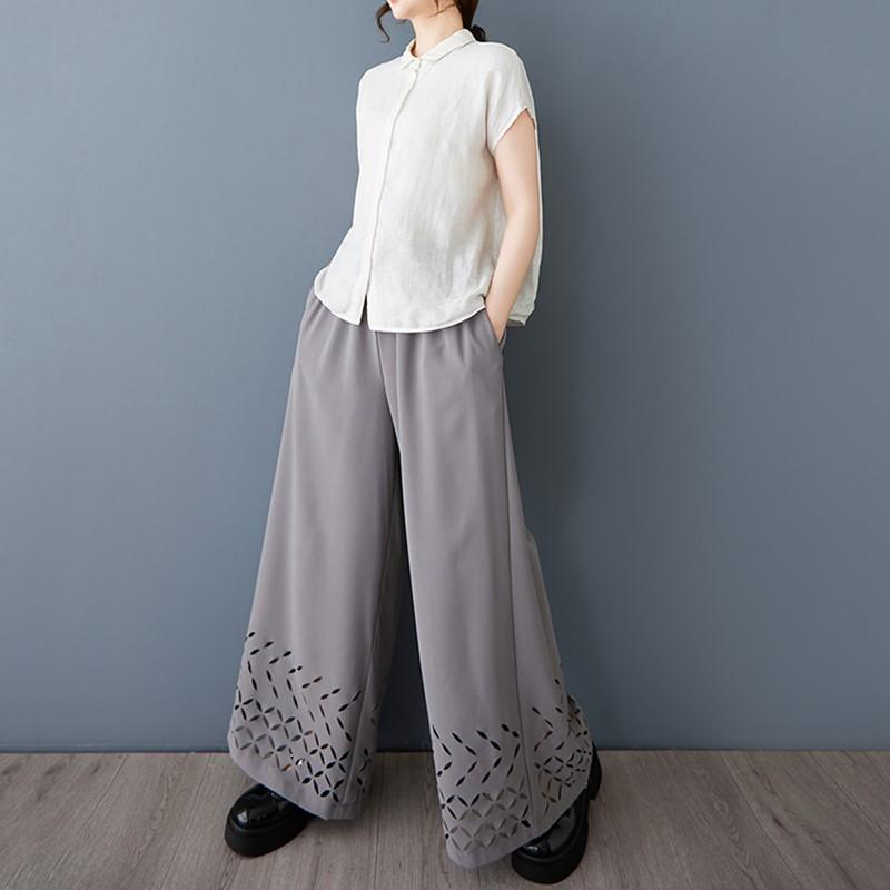 Plus Size Vintage High Waist Casual Loose Spring Summer Wide Leg Pants Women Trousers