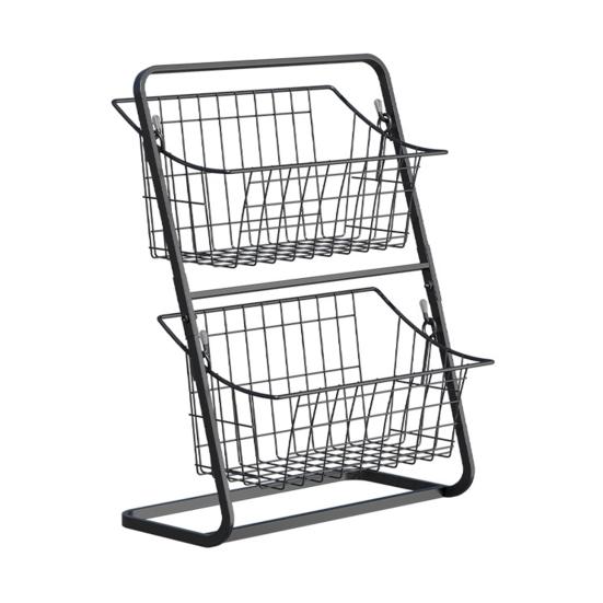 Стеллаж для хранения со съемными корзинами большая вместимость двухслойная конструкция металлическая подвесная стойка для фруктов корзина для хранения овощей чёрный 1919₽