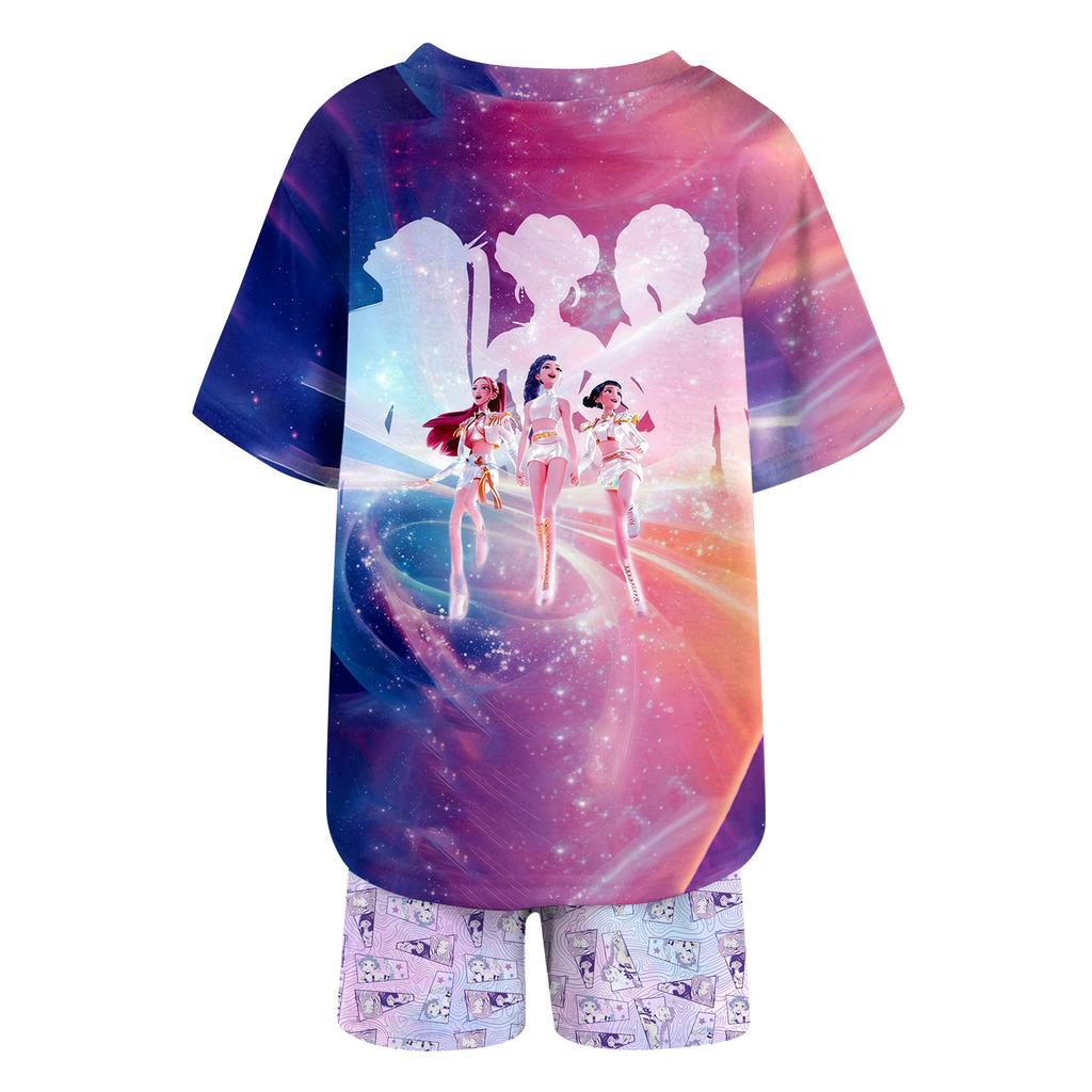 Dětské letní sportovní tričko a šortky 2dílný outfit tepláková souprava s krátkým rukávem potisk crop topy se sadou oblečení