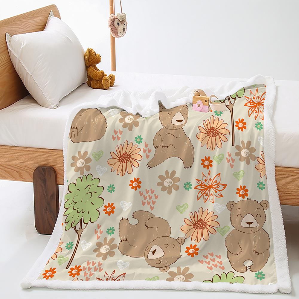 Digital Printing Cover Blanket Animal Illustration Camping Forest Thickened Lamb Fleece Crystal Fleece Blanket