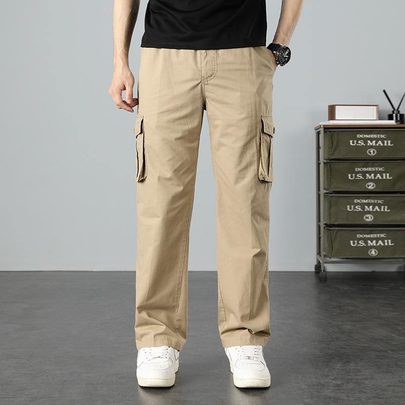 Pure cotton long pants men's thin large size loose casual pants trendy wear-resistant versatile straight-leg pants overalls