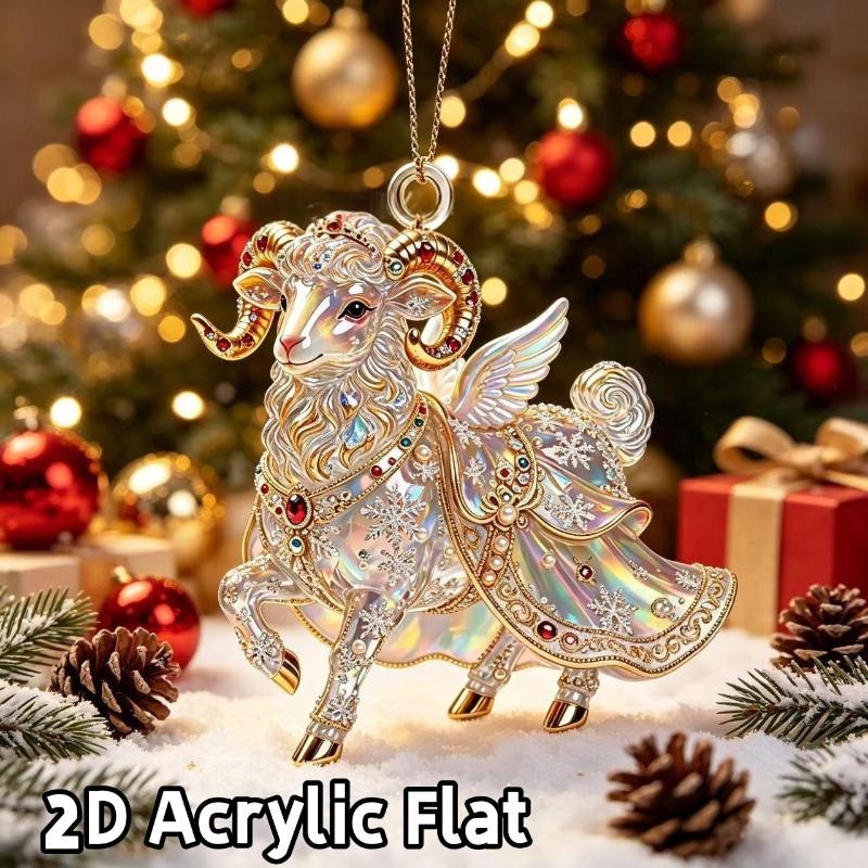 2D Flat Goat Hanging Ornament Christmas Tree Car Rearview Mirror Decoration Hanging Mascot Pendant Home Decoration
