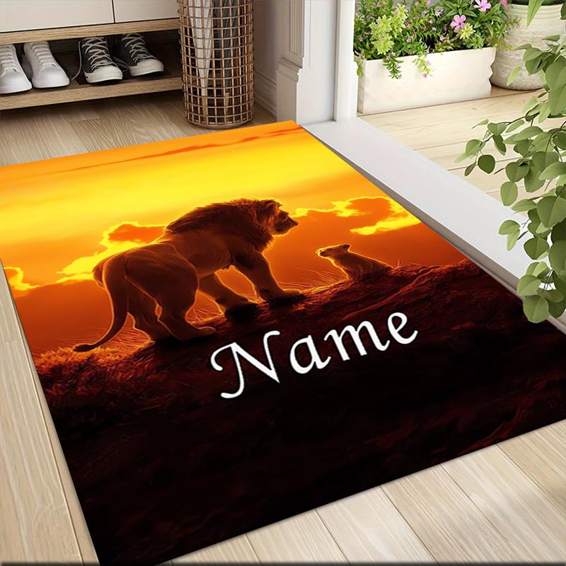 Custom Name Lion Sunset Majesty Carpet Rug Customizable Soft Washable Anti-Slip Home Living Room Sofa Mats Personalized Rug. 0909306