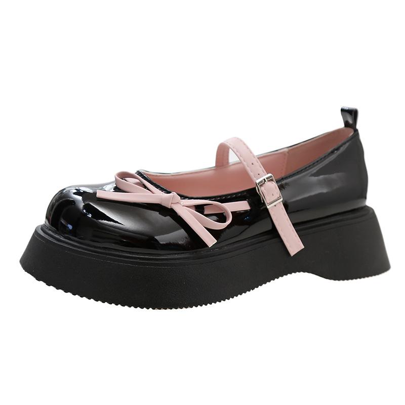 

японские туфли Мэри Джейн на толстой подошве, черные, из маленькой кожи, женские, новые весенние 2025, под юбку, с круглым носком, повседневные 39