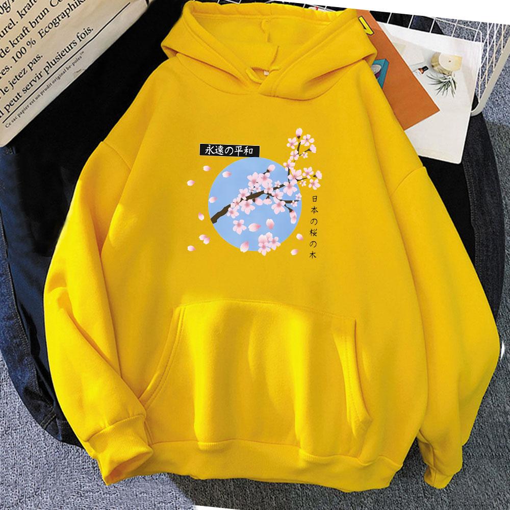 Japanese Blossom Sakura Graphic Hoodies Women/Men Clothing Winter Warm Comfortable Sweatshirt Pocket Fleece Streetwear