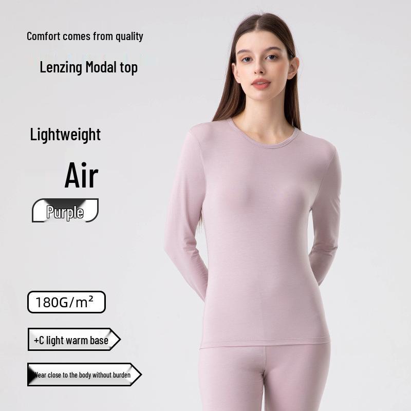 Women's Warm Lenzing Modal Autumn Underwear Set - Skin-Friendly Base Layer Top & Pants with Collar