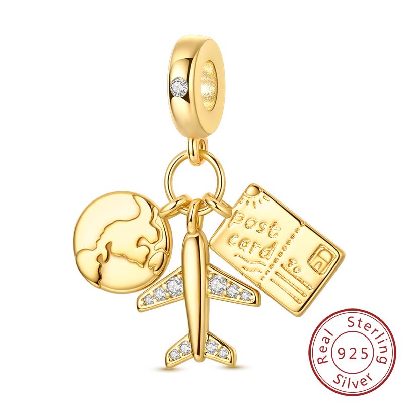 S Original Copper Charms Beads Cross Heart Whale Shark Airplane Charms Fit Bracelet Woman Diy Jewelry Gift