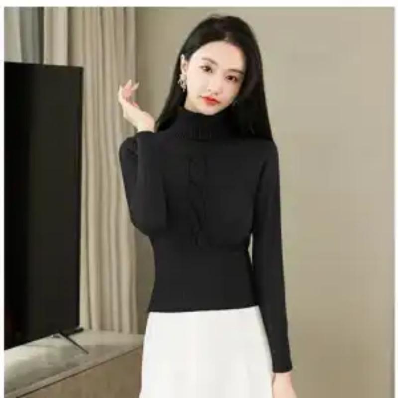 Rollkragenpullover Damen Unterhemd Modischer Vielseitiger Strickpullover Einfarbiger Top