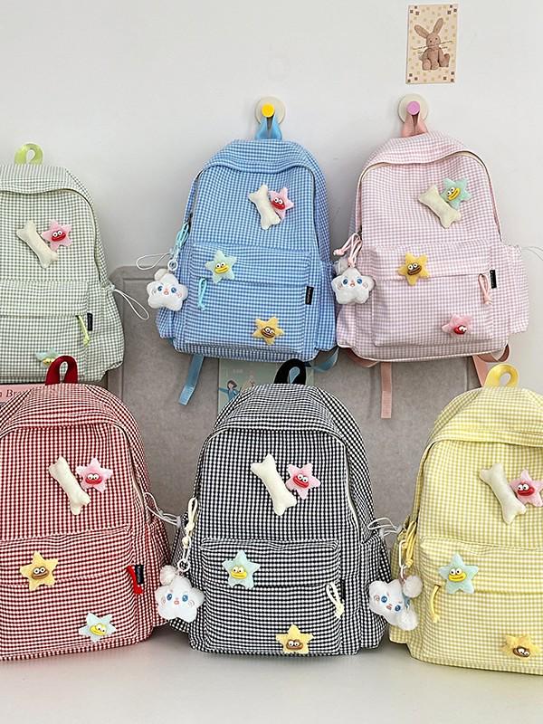 Cross-Border High-Value Soft Plaid Backpack for Girls - Large Capacity for Middle, High School, & College Students