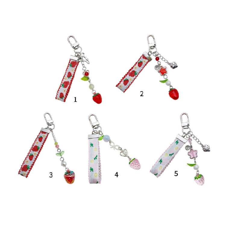 Sweet Ribbon Strawberry Keychain Pendant Cute Decoration Pendant Bone Charm