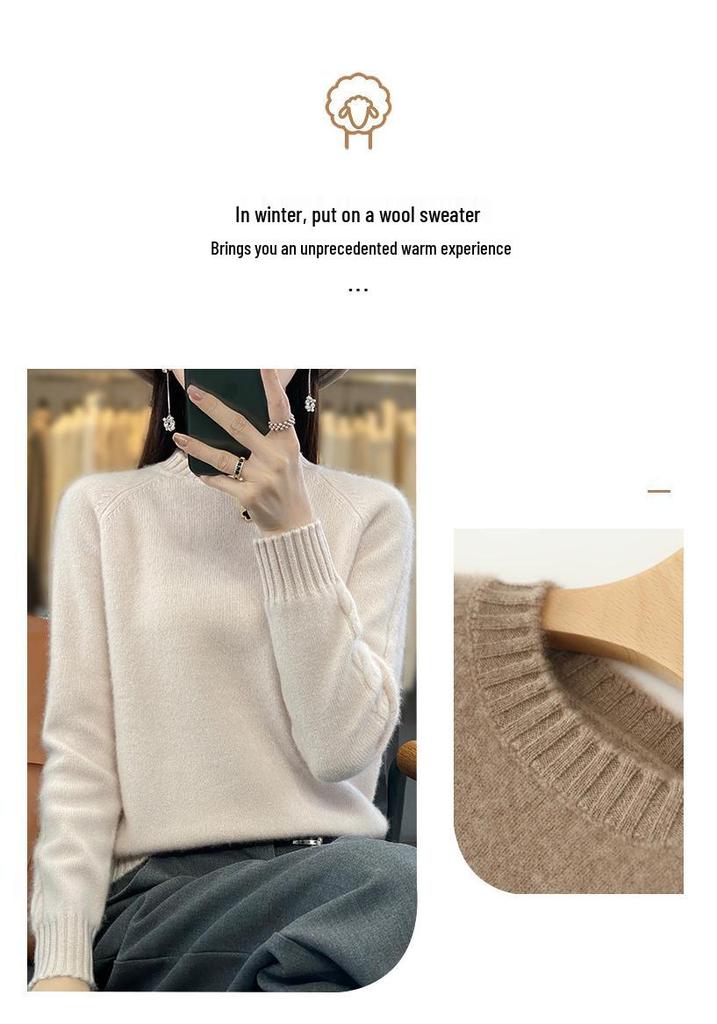 2024 Fall/Winter Women's Korean Slim Fit Wool Sweater - Solid Color, Long Sleeve Knitwear