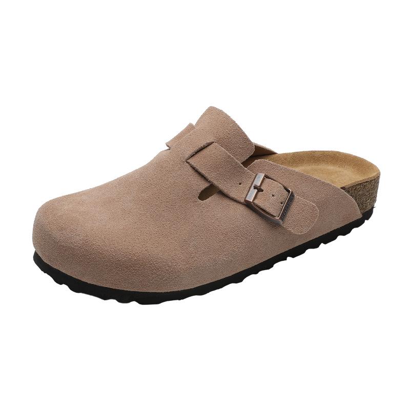 BK Čisté Originálne Kožené Unisex Drevené Šľapky s Hrúbkou Korkovou Podrážkou, Ležérne Papuče s Otvorenou Špičkou