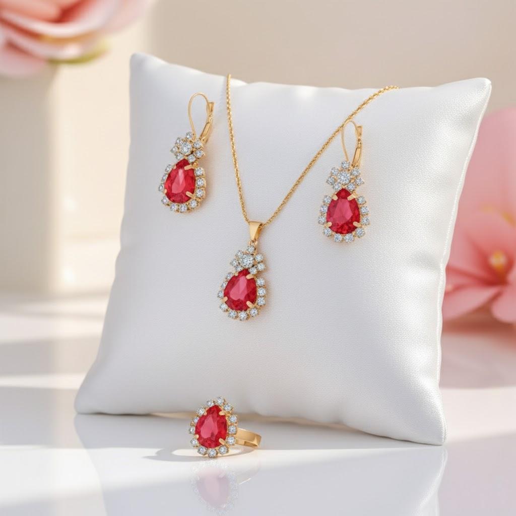 Luxury Wedding Jewelry Set Engagement Necklace Ring Earrings Pendant Beautiful Bridal Accessories