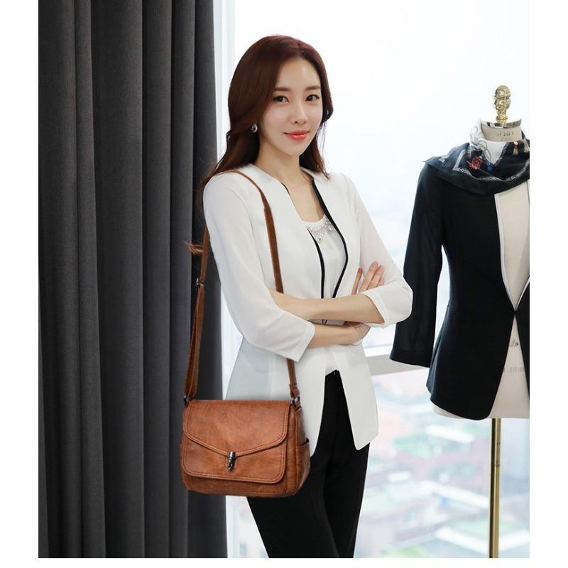Dámská měkká PU kůže Vintage stylová crossbody taška
