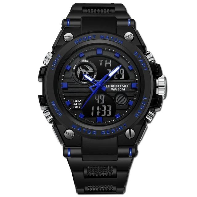 Binbond 885 B885 Electronic Dual Display Watch Sport Waterproof Silicone Belt Luminous Men's LED Digital Quartz Movement Watches