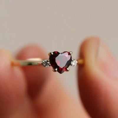 Pigeon Blood Red Garnet Ring Female Cute Sweet Rose Gold Plated Diamond Ring