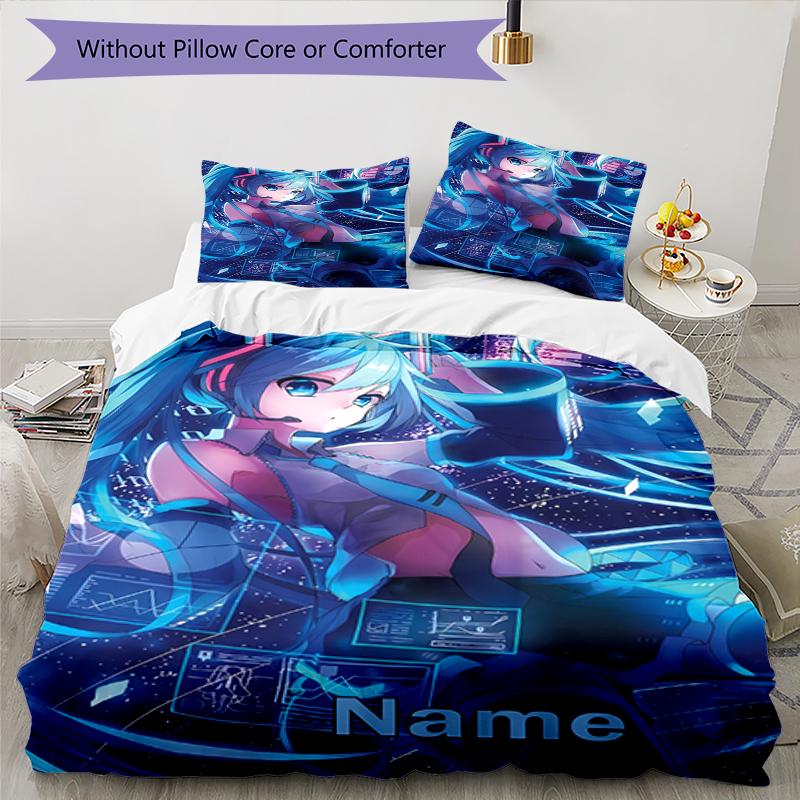 Set Biancheria da Letto Hatsune Miku Personalizzato 3 Pezzi Copripiumino Chiusura Include 1 Copripiumino e 2 Federe, Morbido e Confortevole per Tutte le Stagioni.