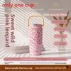 Leopard Print Insulated Water Bottle With Large Capacity And Straw For Girls And Women