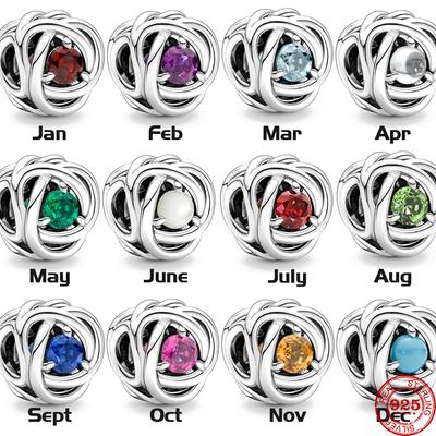 Neue 925 Sterling Silber Januar ~ Dezember Geburtsstein Eternity Circle Bead Fit Damen Anhänger Charms Armband Perlenschmuck