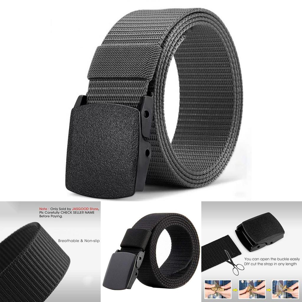 Simple Solid Color Plastic Buckle Men's Nylon Woven Waist Belt For Sports And Daily Use