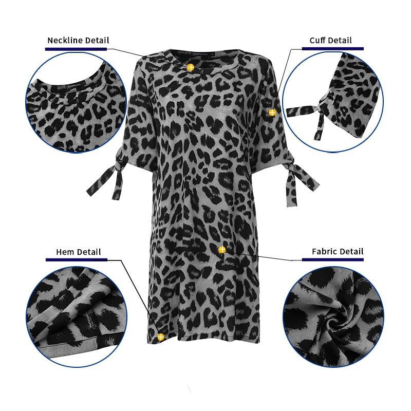 Animal Print Summer Fashion Womens Half Sleeve Leopard Printed Dress Casual Floral Print Mini Dress Plus Size