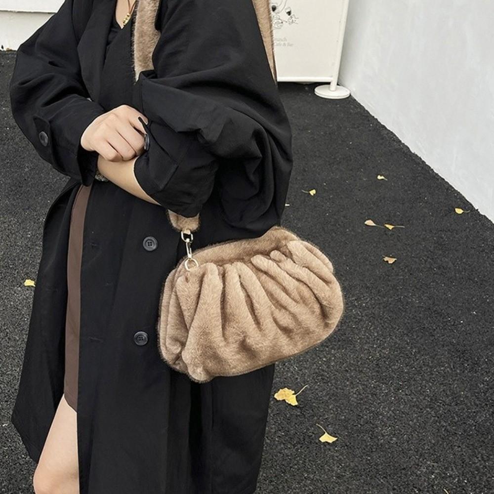 Large Capacity Cloud Plush Crossbody Bag Lightweight Mink Fur Wrinkle Handbag Daily